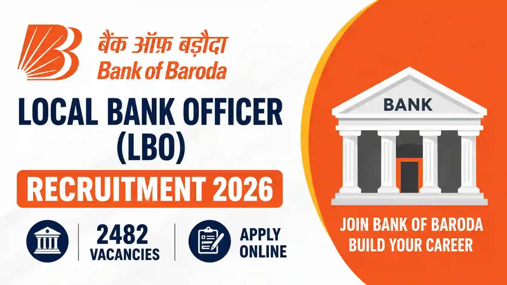 Bank of Baroda Local Bank Officer (LBO) Recruitment 2026 Notification PDF Out for 2482 Posts