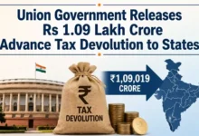Union Government Releases Rs 1.09 Lakh Crore Advance Tax Devolution to States