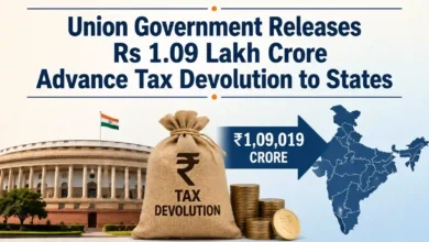 Union Government Releases Rs 1.09 Lakh Crore Advance Tax Devolution to States