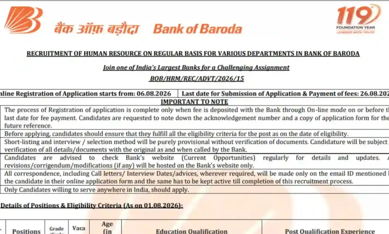 Bank of Baroda SO Recruitment 2026 Notification PDF Out for 206 Specialist Officer Posts