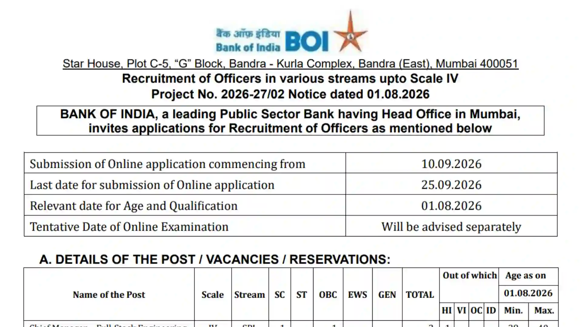 Bank of India SO Recruitment 2026 Notification PDF Out for 205 Specialist Officer Posts