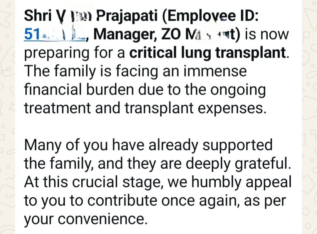 Bank Employees Forced to Seek Donations for Critical Treatment due to Poor Medical Benefits