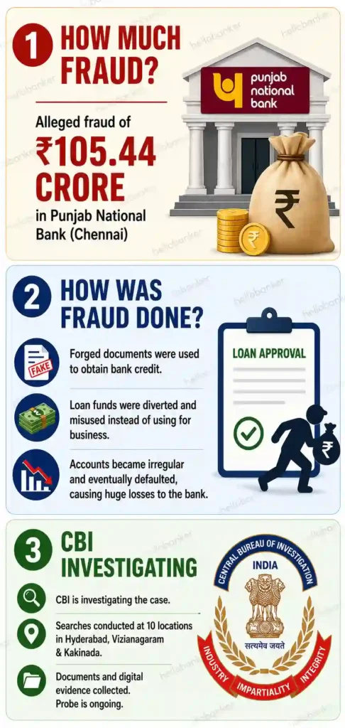 Rs 105.44 crore Fraud in Punjab National Bank in Chennai infographics
