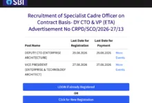 SBI Vacancy out for Deputy CTO and Vice President Post
