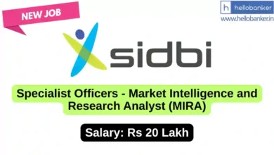 SIDBI hiring for Specialist Officers - Market Intelligence and Research Analyst (MIRA)