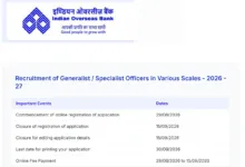Indian Overseas Bank Specialist Officer Recruitment 2026
