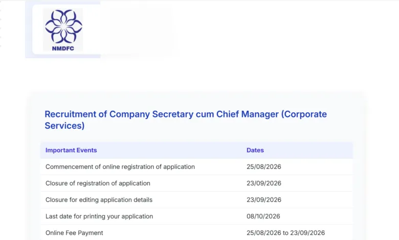 NMDFC hiring for Company Secretary - Chief Manager (Corporate Services)