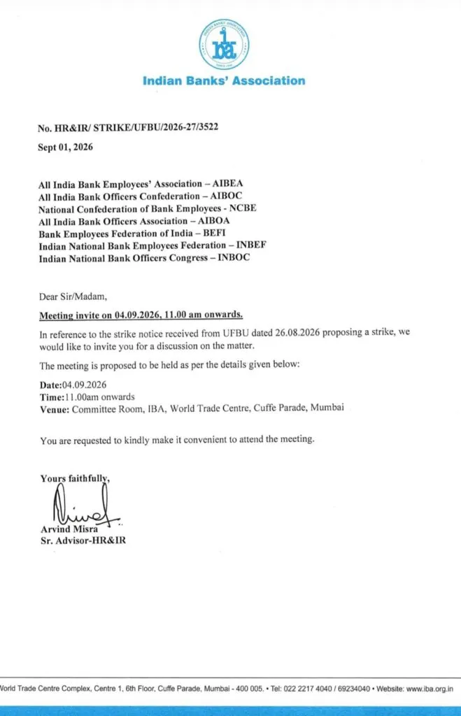 IBA invites UFBU for discussion wrt Strike
