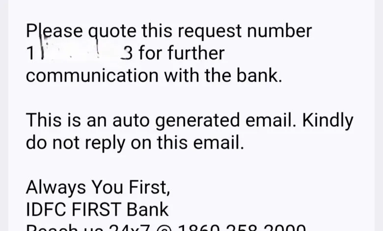Email from IDFC First Bank for closure of account