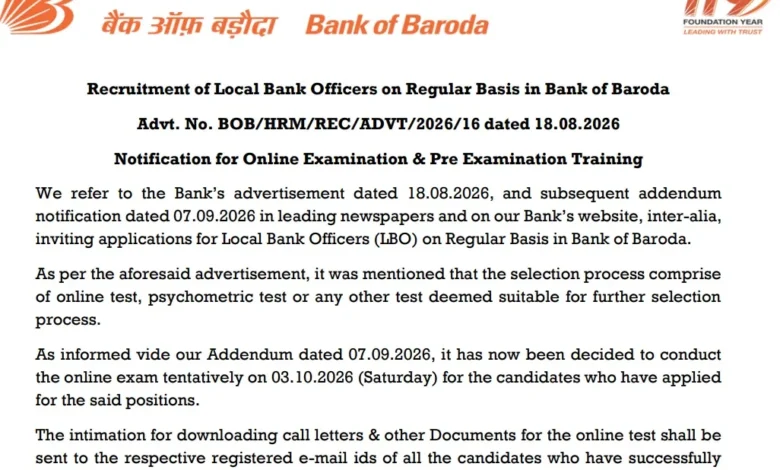 Bank of Baroda LBO Exam Date Out