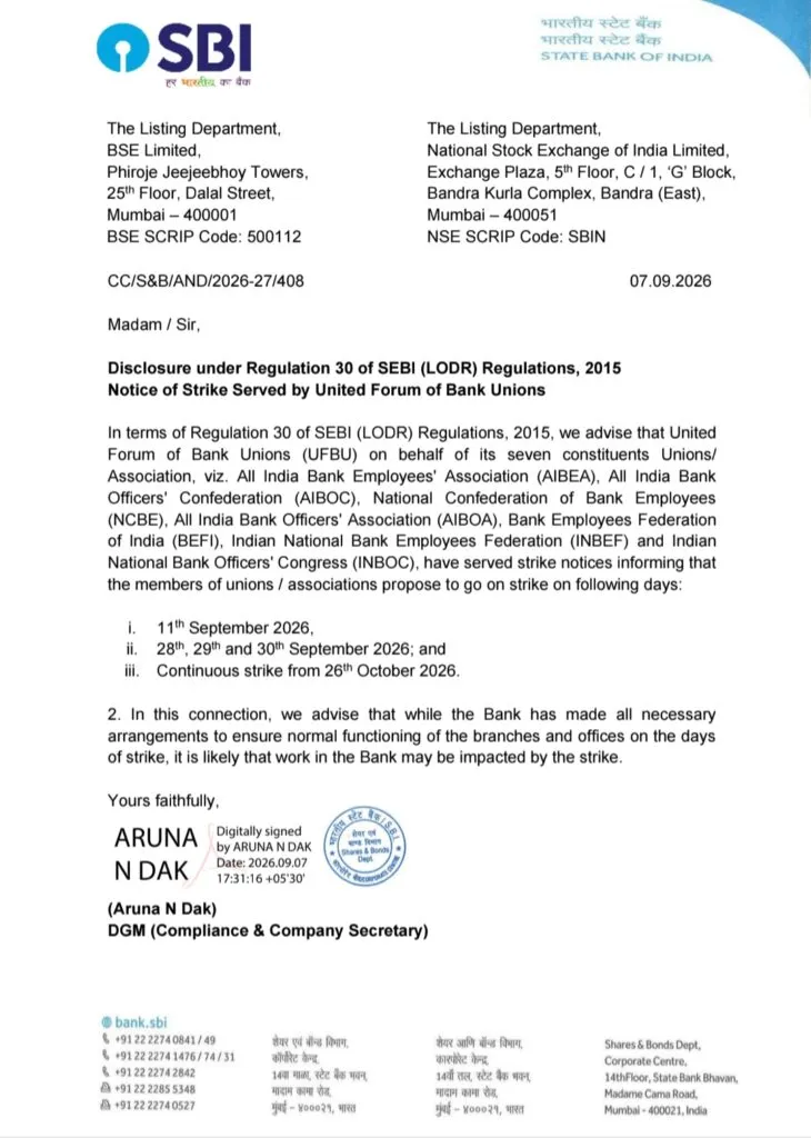 India's largest Bank - SBI will remain closed on 11 September 2026