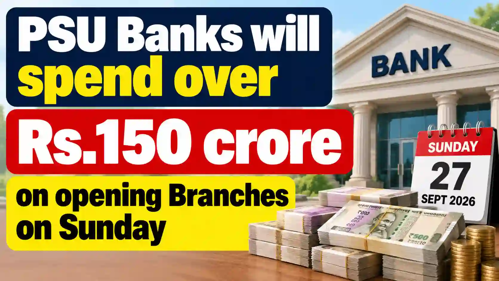 PSU Banks will spend over Rs.150 crore on opening Branches on Sunday