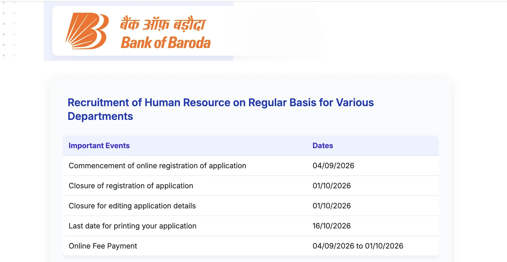 Bank of Baroda vacancy released for post of Wealth Executive and Credit Analyst-C & IC