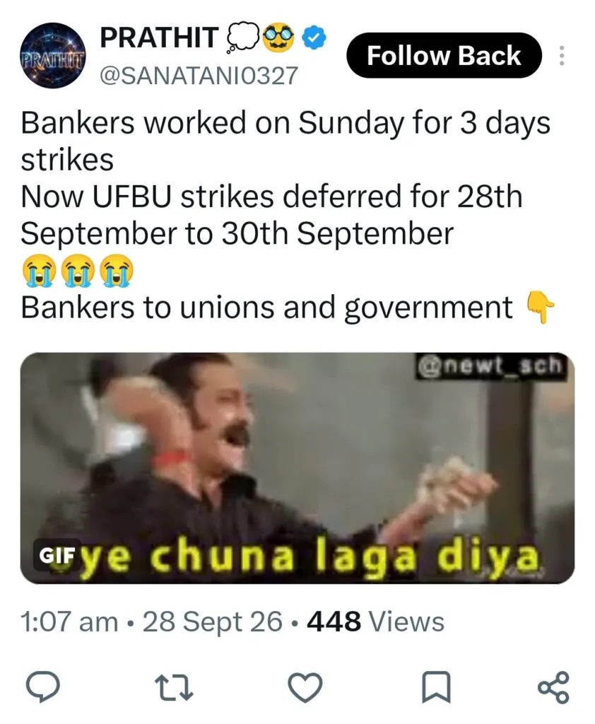 Social Media post criticizing Bank unions over deferment of strike