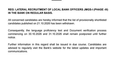 Punjab & Sind Bank Withdraws Shortlisted Candidates List for LBO Recruitment 2026