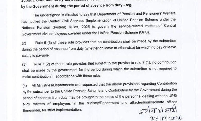 Employee covered under UPS is not required to make contributions during absence from duty