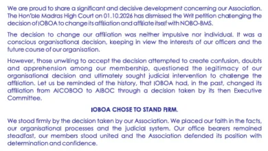 Writ petition challenging decision of IOBOA to change its affiliation to NOBO Dismissed