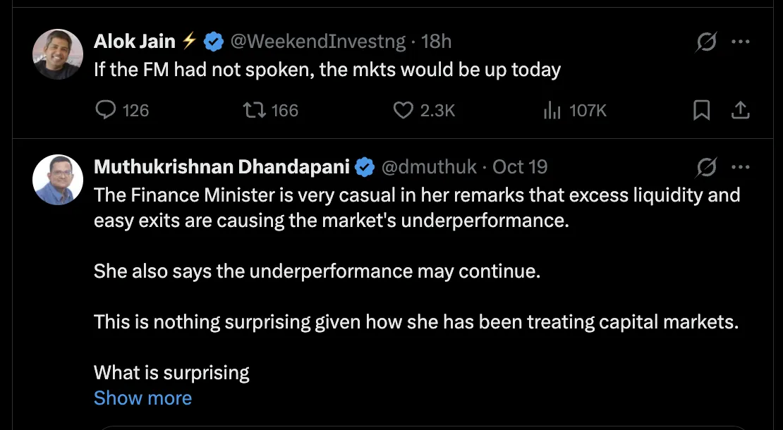 Tweets by Public on X criticising FM Sitharaman