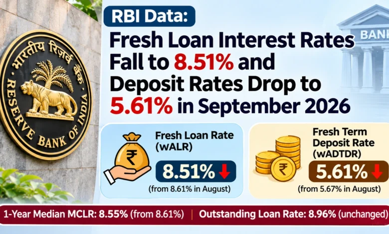 RBI Data: Fresh Loan Interest Rates Fall to 8.51% and Deposit Rates Drop to 5.61% in September 2026